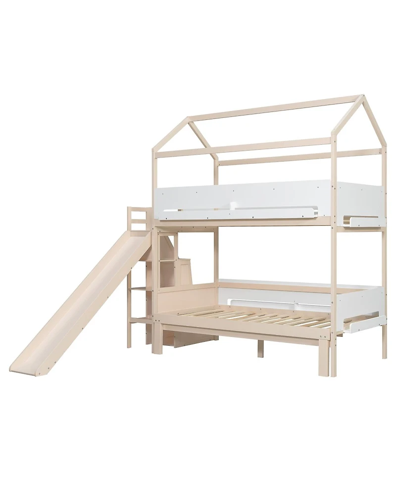 Streamdale Furniture House-Shaped Wooden Bunk Bed with Slide, Storage Stairs