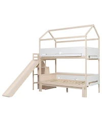 Streamdale Furniture House-Shaped Wooden Bunk Bed with Slide, Storage Stairs