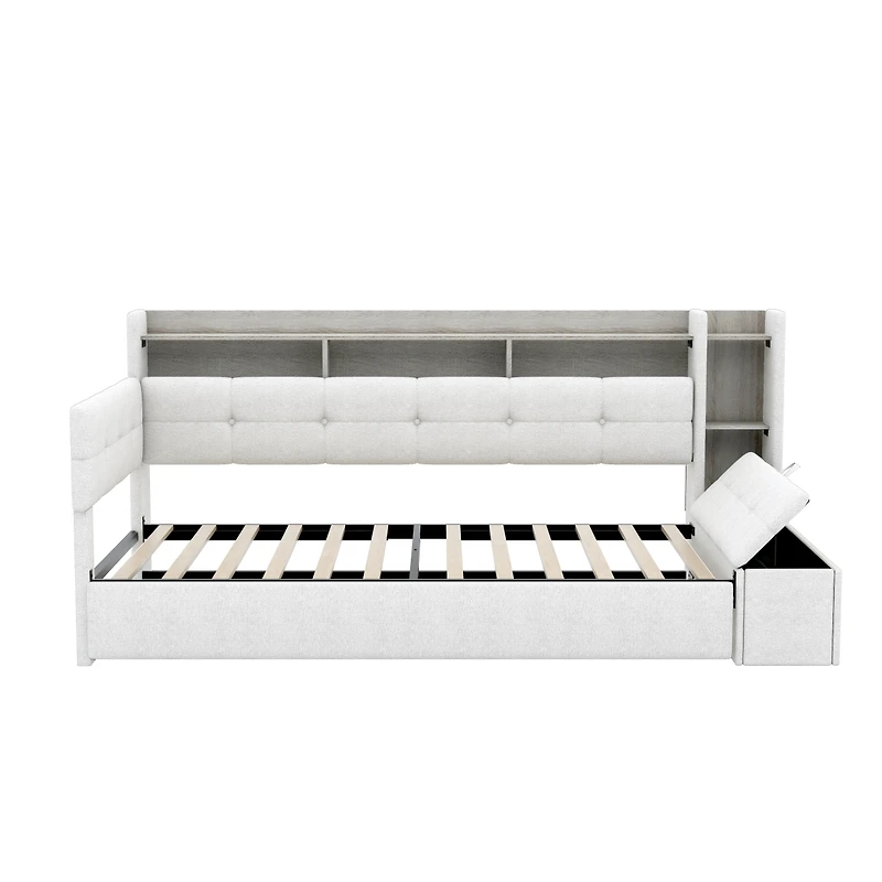 Streamdale Furniture Upholstered Daybed with Trundle, Storage, Usb and Led Lights