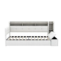 Streamdale Furniture Upholstered Daybed with Trundle, Storage, Usb and Led Lights