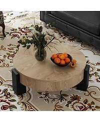 Streamdale Furniture 33'' Round Wood Coffee Table with Hidden Storage and 3 Block Legs