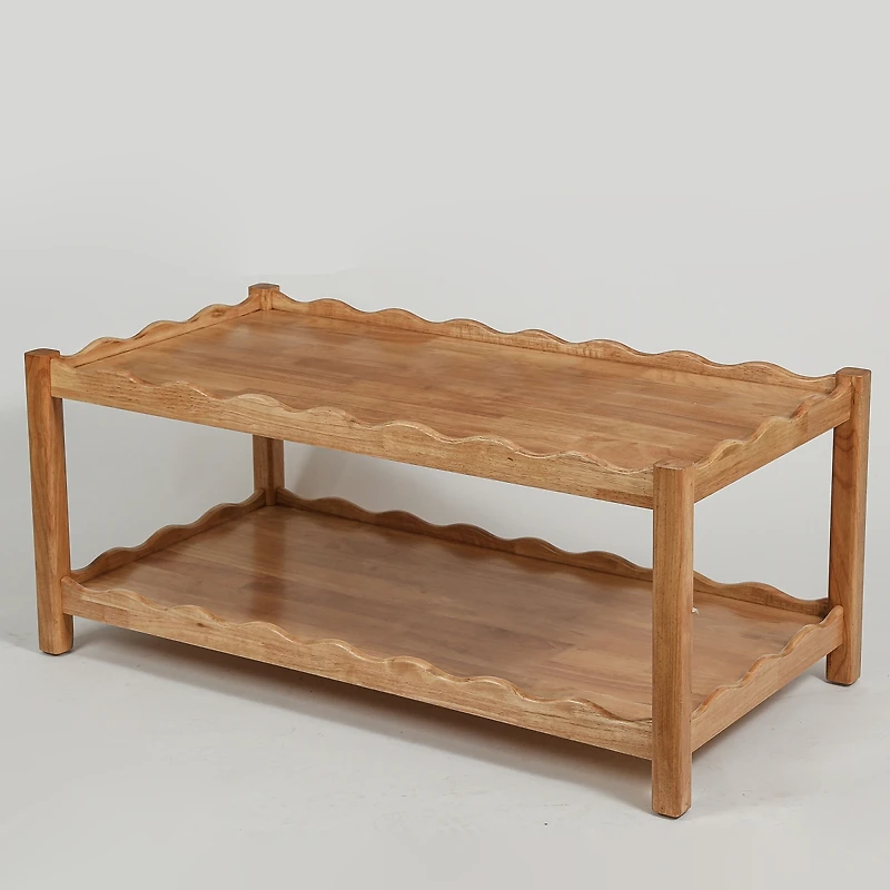Streamdale Furniture Modern 2-Tier Rectangular Coffee Table with Storage Shelf and Rubberwood Legs
