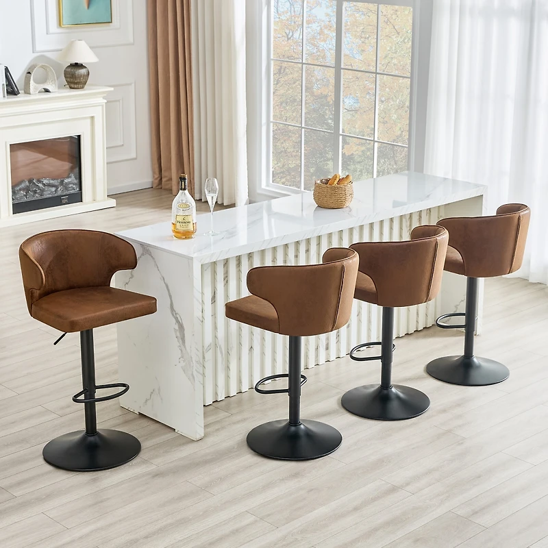 Streamdale Furniture Adjustable Swivel Suede Bar Chairs with Backrest