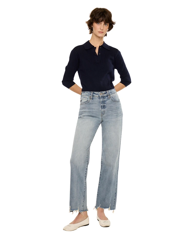KanCan Women's High Rise Slim Wide Leg Jeans