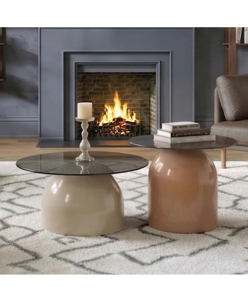 Streamdale Furniture 2-Piece Nesting Coffee Table Set, Glass Top Space-Saving Round Tables