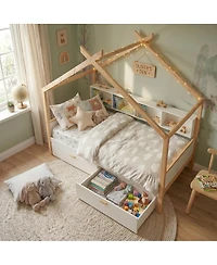 Streamdale Furniture Wooden House Bed with Two Drawers and Bookshelf Storage