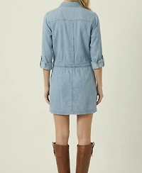 Modenaire Women's Long-Sleeve Button-Front Denim Mini Dress