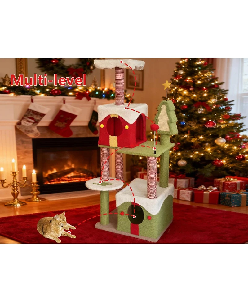 Streamdale Furniture 54-Inch Multi-Level Cat Tree Tower with Dual Condos and Scratching Posts