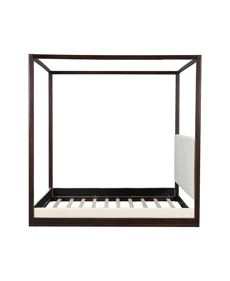 Streamdale Furniture Wood Canopy Platform Bed with Upholstered Headboard