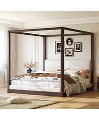 Streamdale Furniture Wood Canopy Platform Bed with Upholstered Headboard