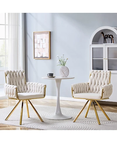 Streamdale Furniture Set of 2 Modern Velvet Braided Dining Chairs with Gold Metal Legs