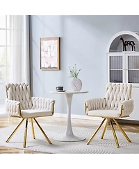 Streamdale Furniture Set of 2 Modern Velvet Braided Dining Chairs with Gold Metal Legs