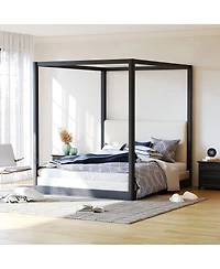Streamdale Furniture Canopy Platform Bed with Upholstered Headboard
