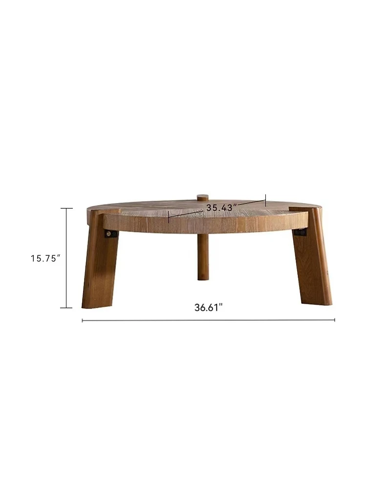 Streamdale Furniture 36.61" Round Herringbone Solid Wood Coffee Table with Tapered Legs
