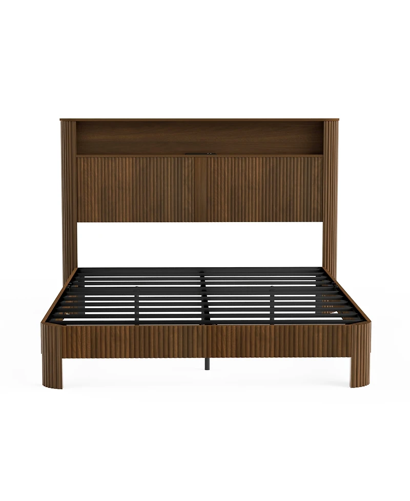 Streamdale Furniture Wave-Shaped Bed Frame with Storage and Charging Ports