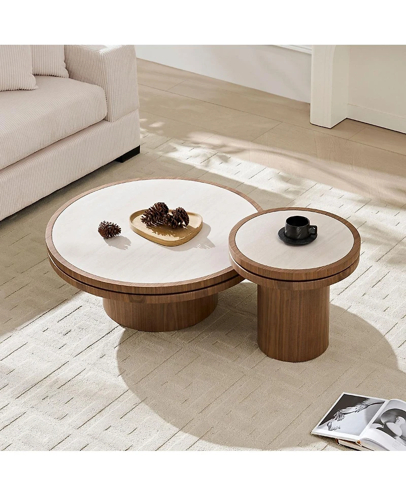 Streamdale Furniture 19.49" and 35.43" Sintered Stone Round Coffee Table Set