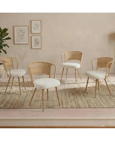 Streamdale Furniture Wicker Dining Chair Set with Padded Cushions and Metal Legs