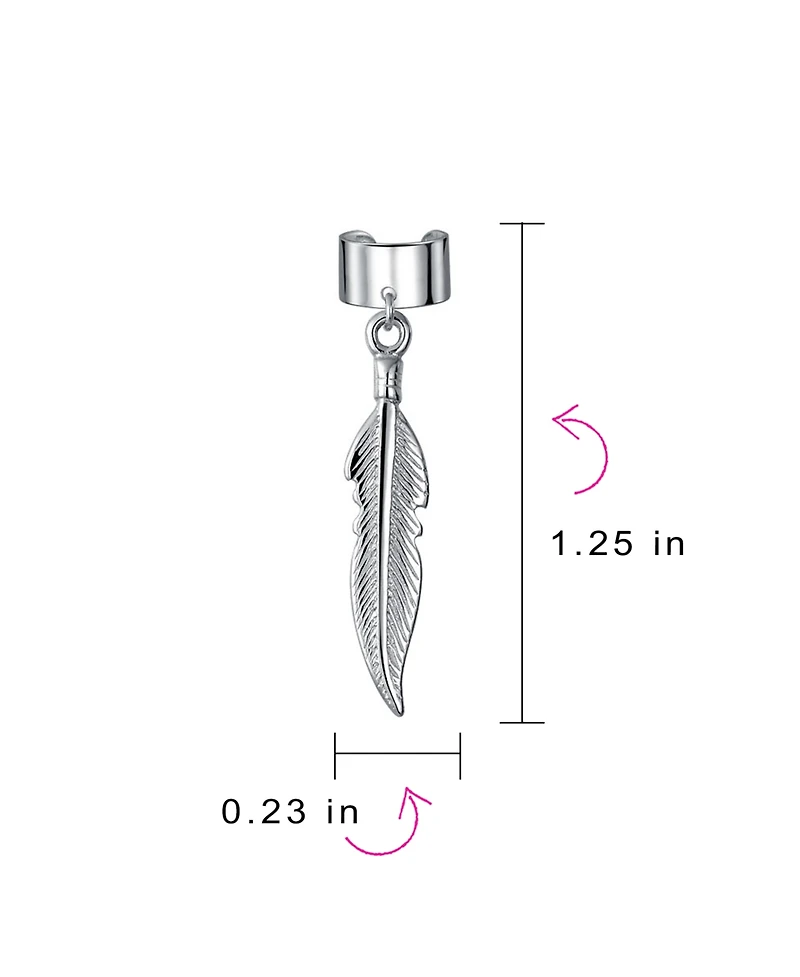 Bling Jewelry Feather Ear Lobe Earrings Dangling Leaf Cartilage Cuff Earrings .925 Sterling Silver