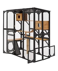 Streamdale Furniture Outdoor Fir Wood Catio with Sleeping Houses, Platforms