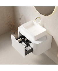 Sillysis Wall Mounted Bathroom Vanity with Rectangular Ceramic Basin, Sintered Stone Top, Stripe Panel