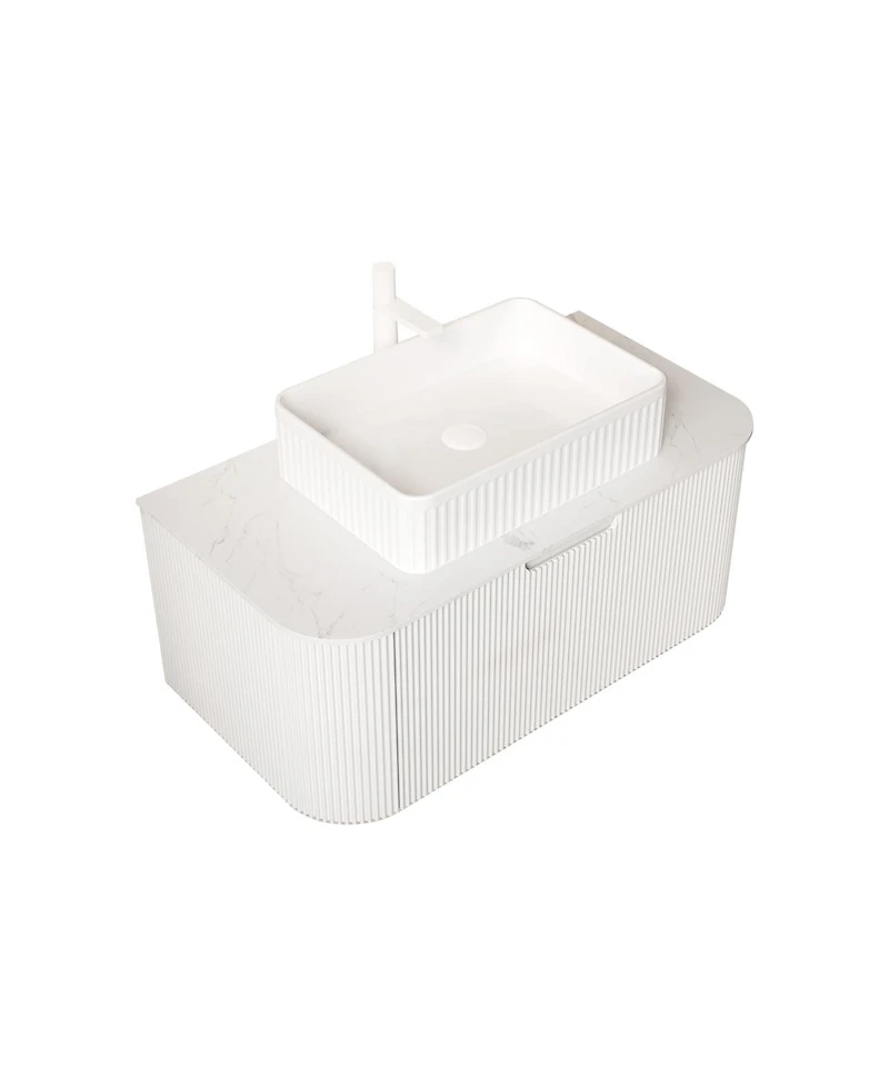 Sillysis Wall Mounted Bathroom Vanity with Rectangular Ceramic Basin, Sintered Stone Top, Stripe Panel, Pre-assembled