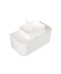 Sillysis Wall Mounted Bathroom Vanity with Rectangular Ceramic Basin, Sintered Stone Top, Stripe Panel, Pre-assembled