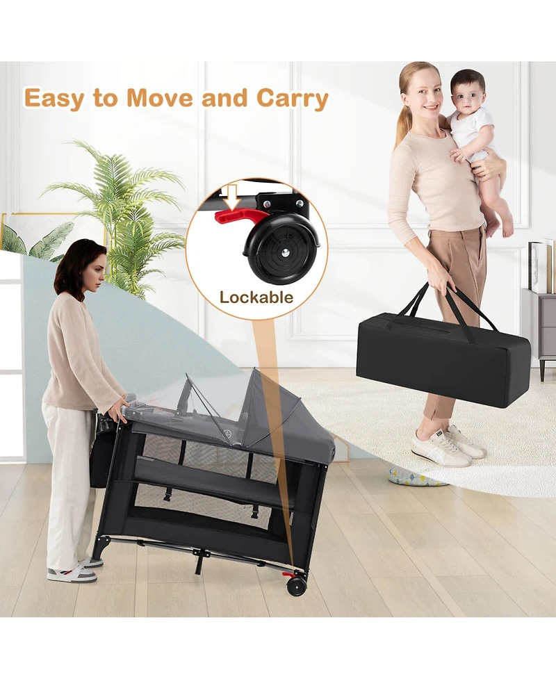 Costway Baby Bassinet Bedside Crib with Changing Table Mattress Detachable Canopy Basket