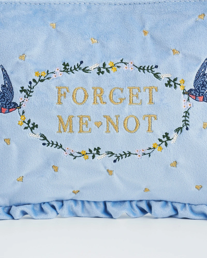 Fable England Women's Forget Me Not Velvet Embroidered Pouch