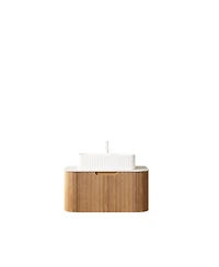 Sillysis Wall Mounted Bathroom Vanity with Rectangular Ceramic Sink, Modern Wood Grain Cabinet, Soft Close Drawer, Pre-assembled