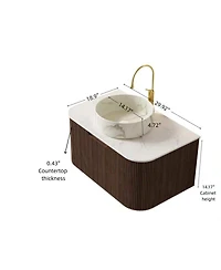 Sillysis Wall Mounted Bathroom Vanity with Sintered Stone Top, Round Ceramic Basin, Stripe Drawer