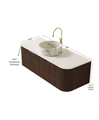 Sillysis Wall Mounted Bathroom Vanity with Sintered Stone Top, Round Ceramic Basin, Stripe Drawer, Pre-assemble