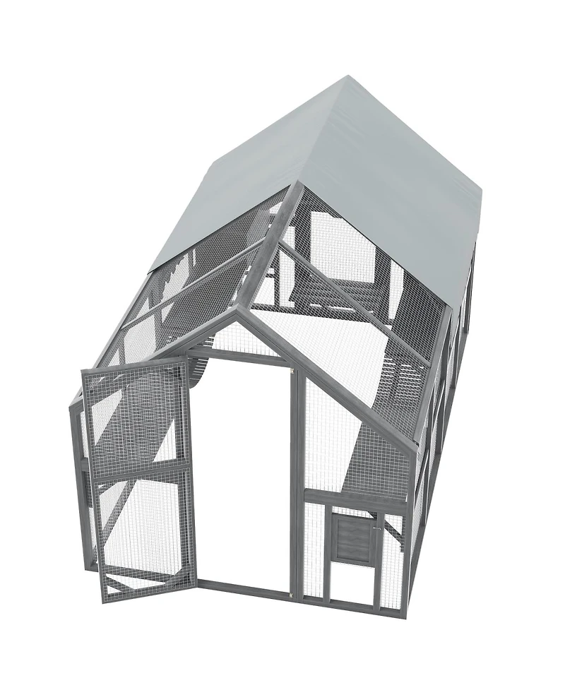 Streamdale Furniture Large Wooden Outdoor Cat Enclosure with 7 Platforms, 2 Boxes, and 2 Bridges