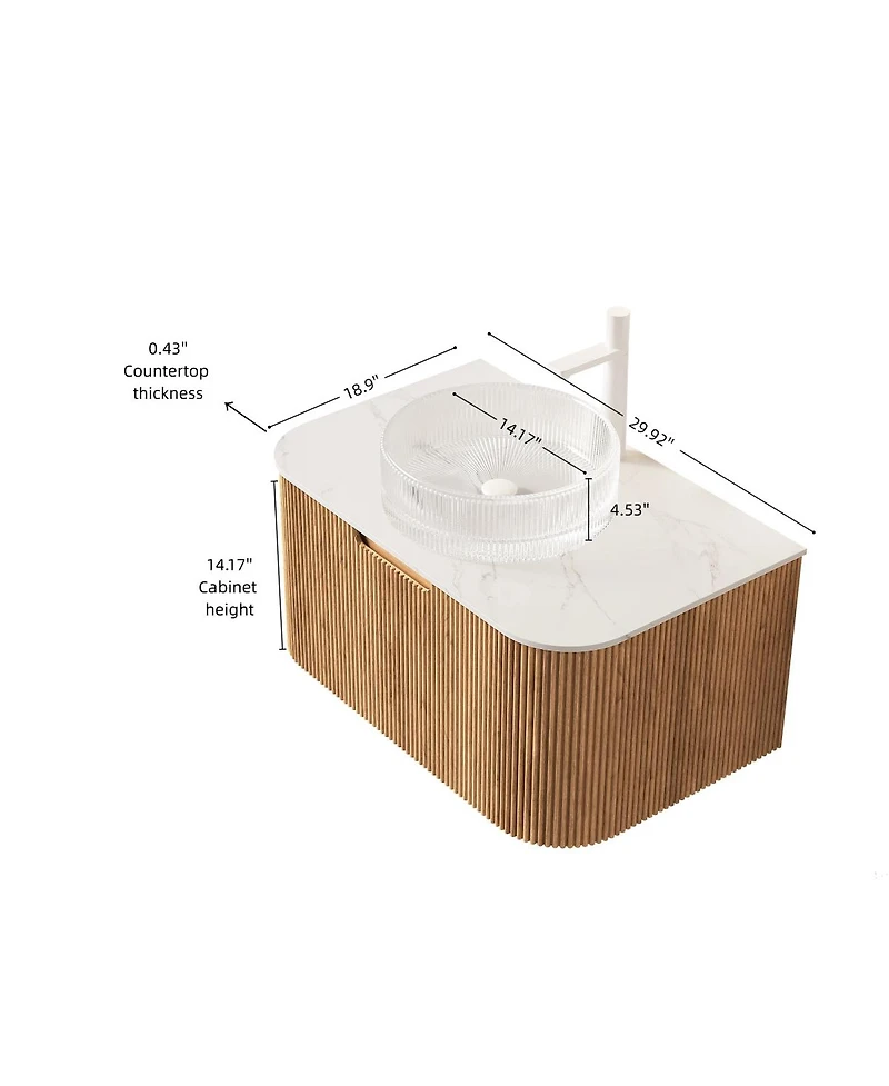 Sillysis Wall Mounted Bathroom Vanity with Crystal Glass Vessel Sink, Soft Close Drawer, Ample Storage