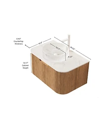Sillysis Wall Mounted Bathroom Vanity with Crystal Glass Vessel Sink, Soft Close Drawer, Ample Storage