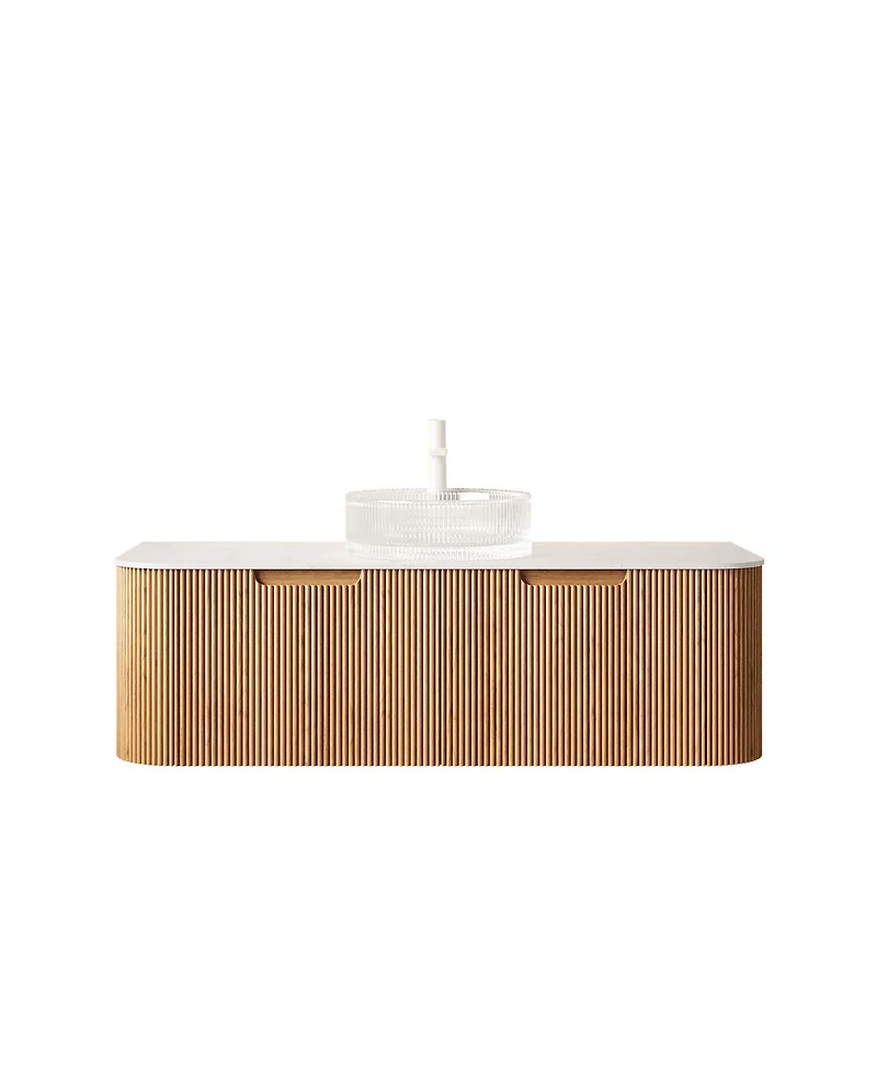 Sillysis Wall Mounted Bathroom Vanity with Crystal Glass Vessel Sink, Soft Close Drawer, Ample Storage, Pre-assembled