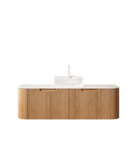 Sillysis Wall Mounted Bathroom Vanity with Crystal Glass Vessel Sink, Soft Close Drawer, Ample Storage, Pre-assembled