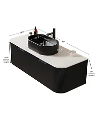 Sillysis Wall Mounted Bathroom Vanity with Sintered Stone Top, Oval Ceramic Sink, Striped Drawer Panel
