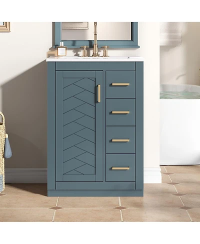 Sillysis 24 Inch Modern Bathroom Vanity with Sink, Solid Wood Mdf Cabinet 3 Soft Close Drawers, Space-Saving Storage