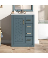 Sillysis 24 Inch Modern Bathroom Vanity with Sink, Solid Wood Mdf Cabinet 3 Soft Close Drawers, Space-Saving Storage