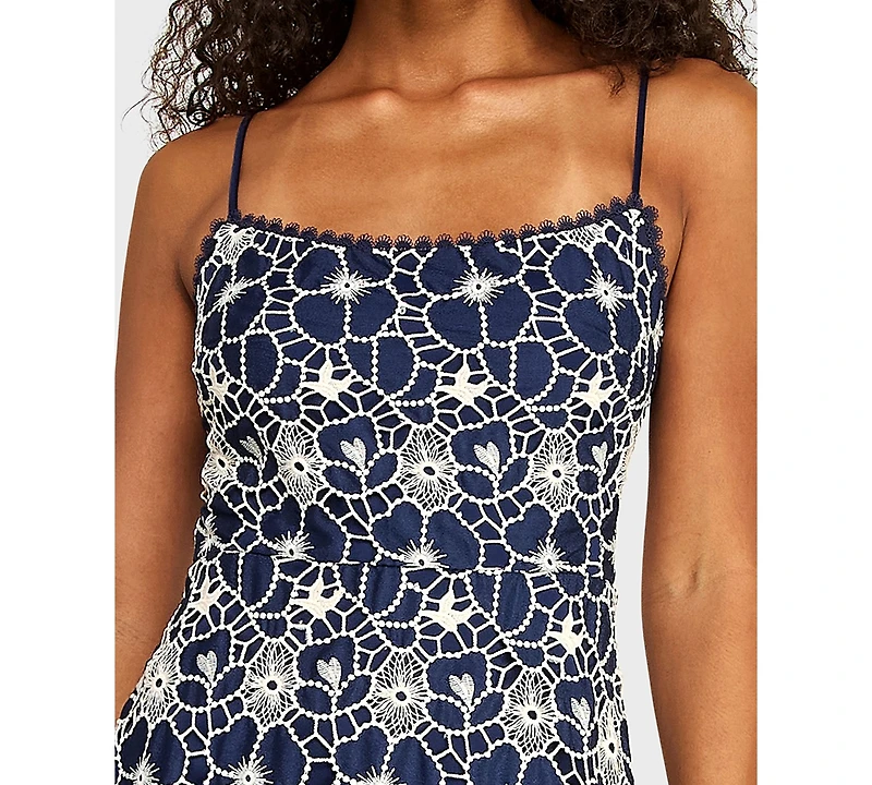 Alexa & Sophia Juniors' Scoop Neck Embroidered Voile Dress with Skirt Ruffle and Lace Trim Detail