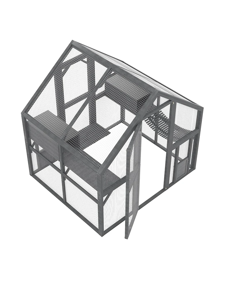 Streamdale Furniture Large Wooden Outdoor Cat Enclosure with Platforms, Resting Boxes, and Canopy