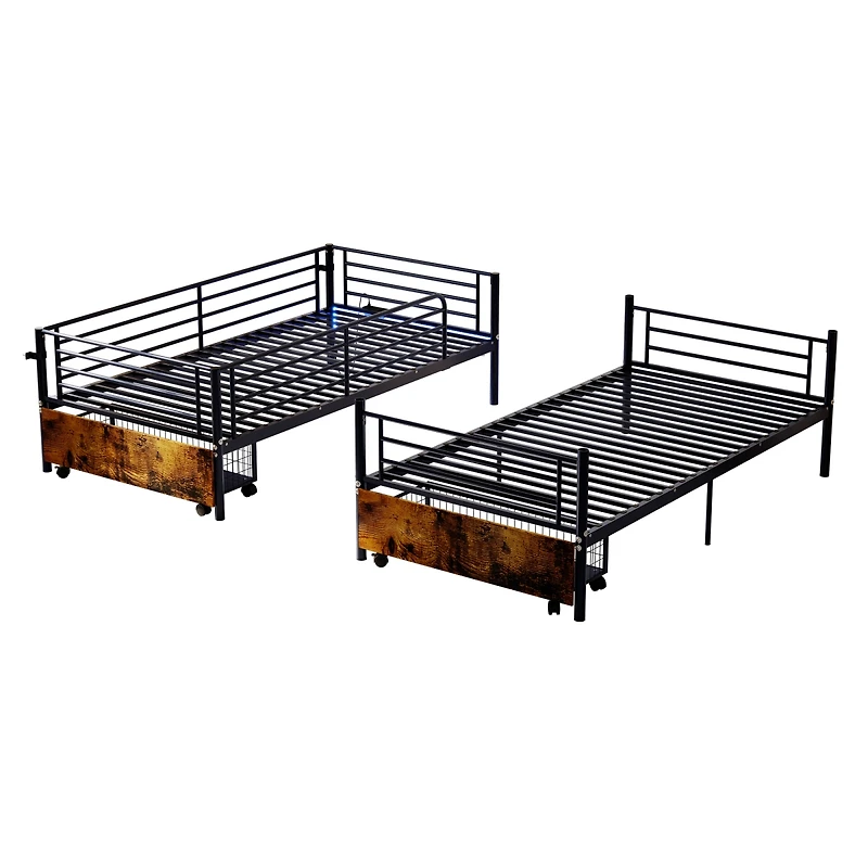 Streamdale Furniture Metal Bunk Bed with Usb Charging Station, Storage, and Safety Guardrails