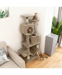 Gymax 57'' Cat Tree for Indoor Cats with Dual Condos Hammock Sisal Scratching Posts