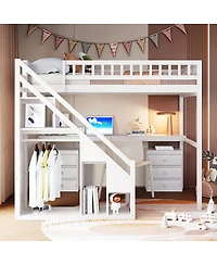 Streamdale Furniture Loft Bed with Two Chest of Drawers, Desk and Light Strip