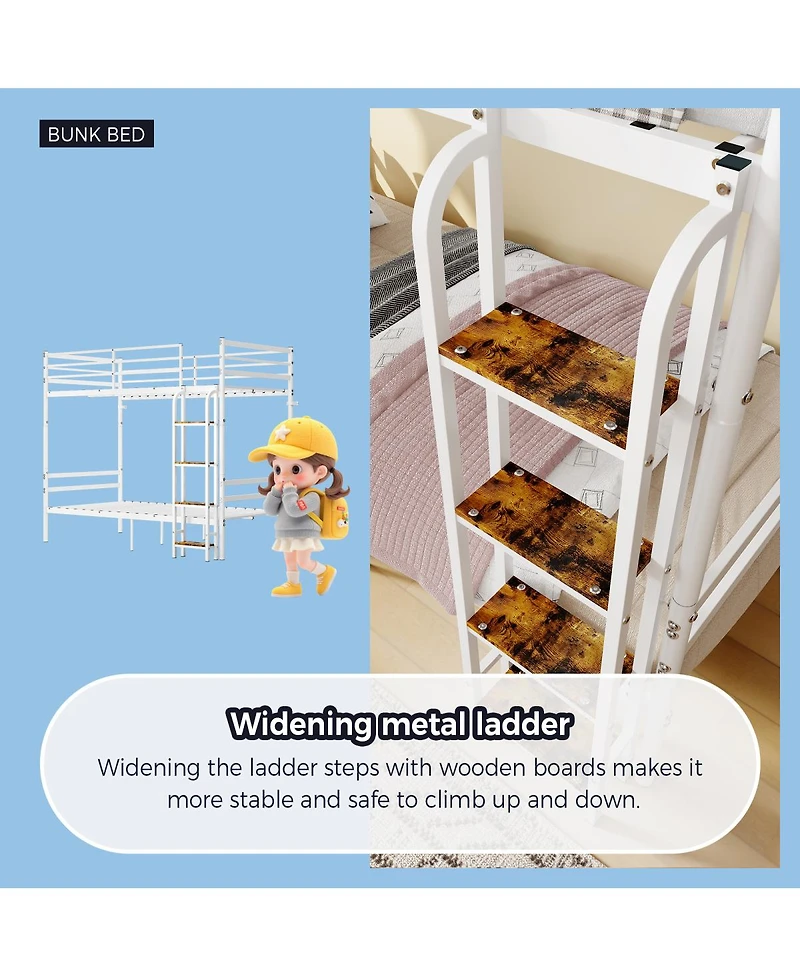 Streamdale Furniture Metal Bunk Bed with Safety Guardrail and Ladder