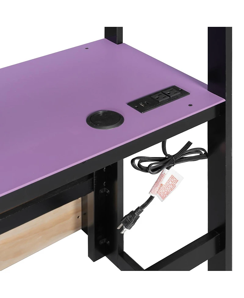 Streamdale Furniture Gaming Daybed with Desk, Led Lights, Storage Drawers and Charging Station