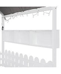 Streamdale Furniture Montessori House Bed with Fence, Storage and Lights (Slats Not Included)