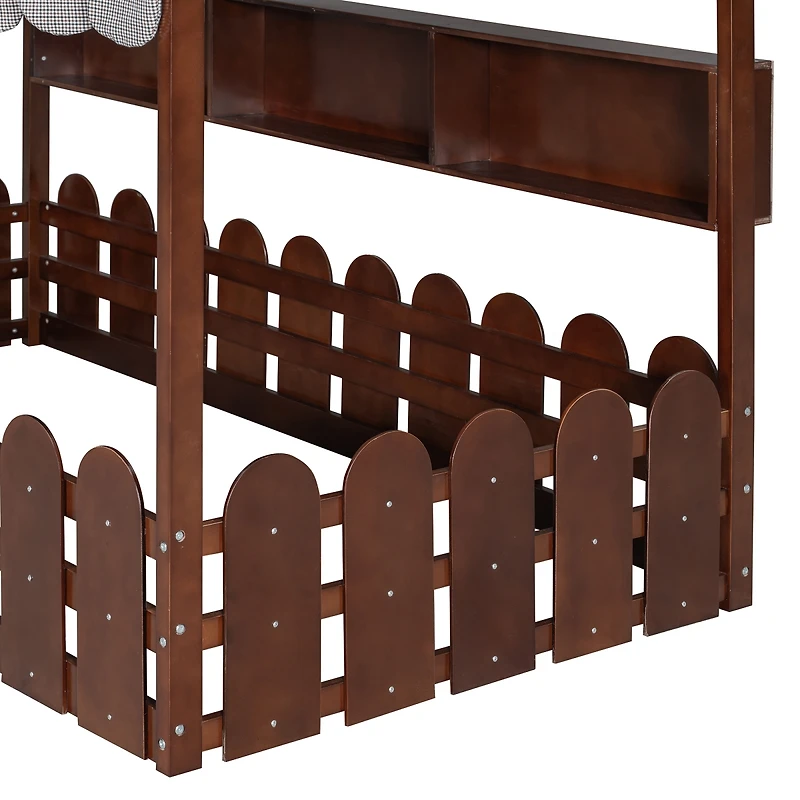 Streamdale Furniture Montessori House Bed with Fence, Storage Shelves and Lights
