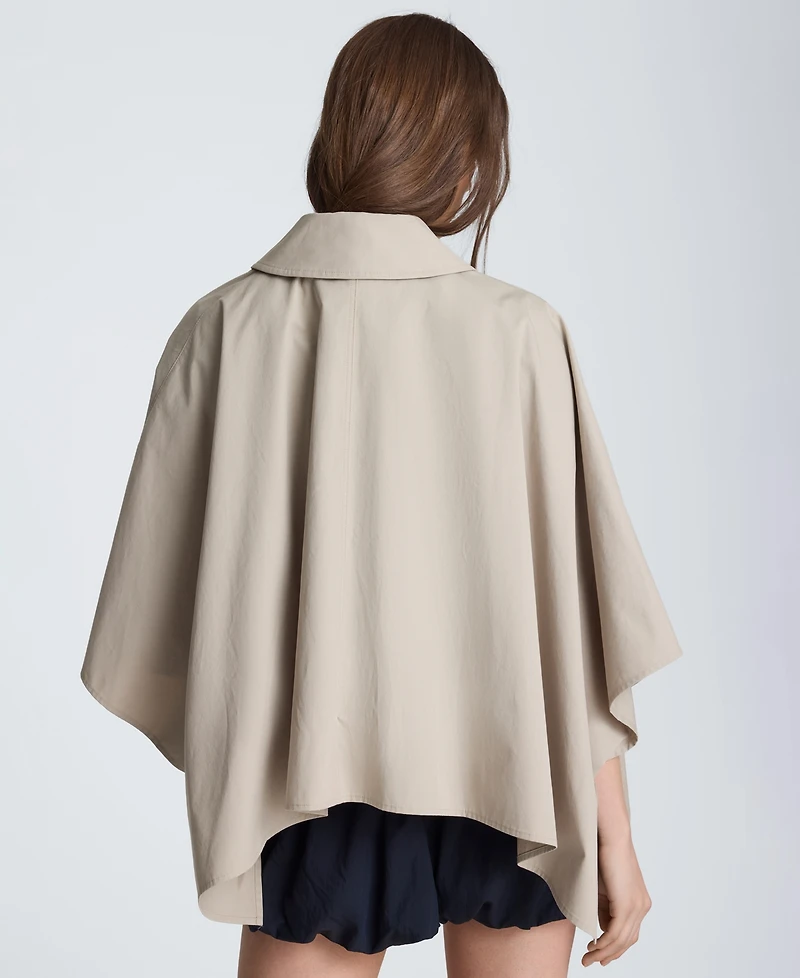 Kenneth Cole Women's Cotton-Blend Notch Collar Trench Cape Jacket