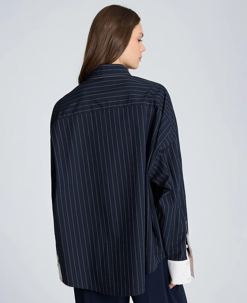 Kenneth Cole Women's Striped Cotton Poplin Long-Sleeve Shirt